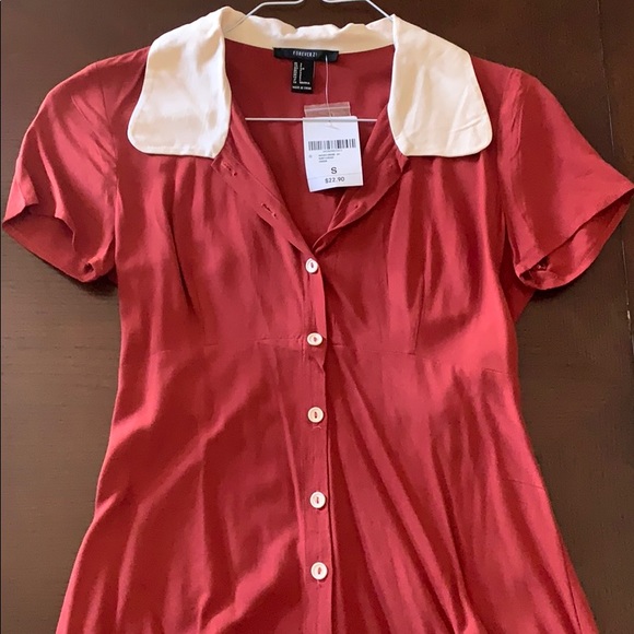 Rust Colored Dress with Collar - Picture 2 of 3